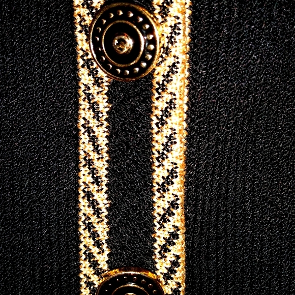 ST JOHN COLLECTIONS SZ 6 SANTANA KNIT BLACK & METALLIC TAN LOGO BUTTONS JACKET - Picture 8 of 13